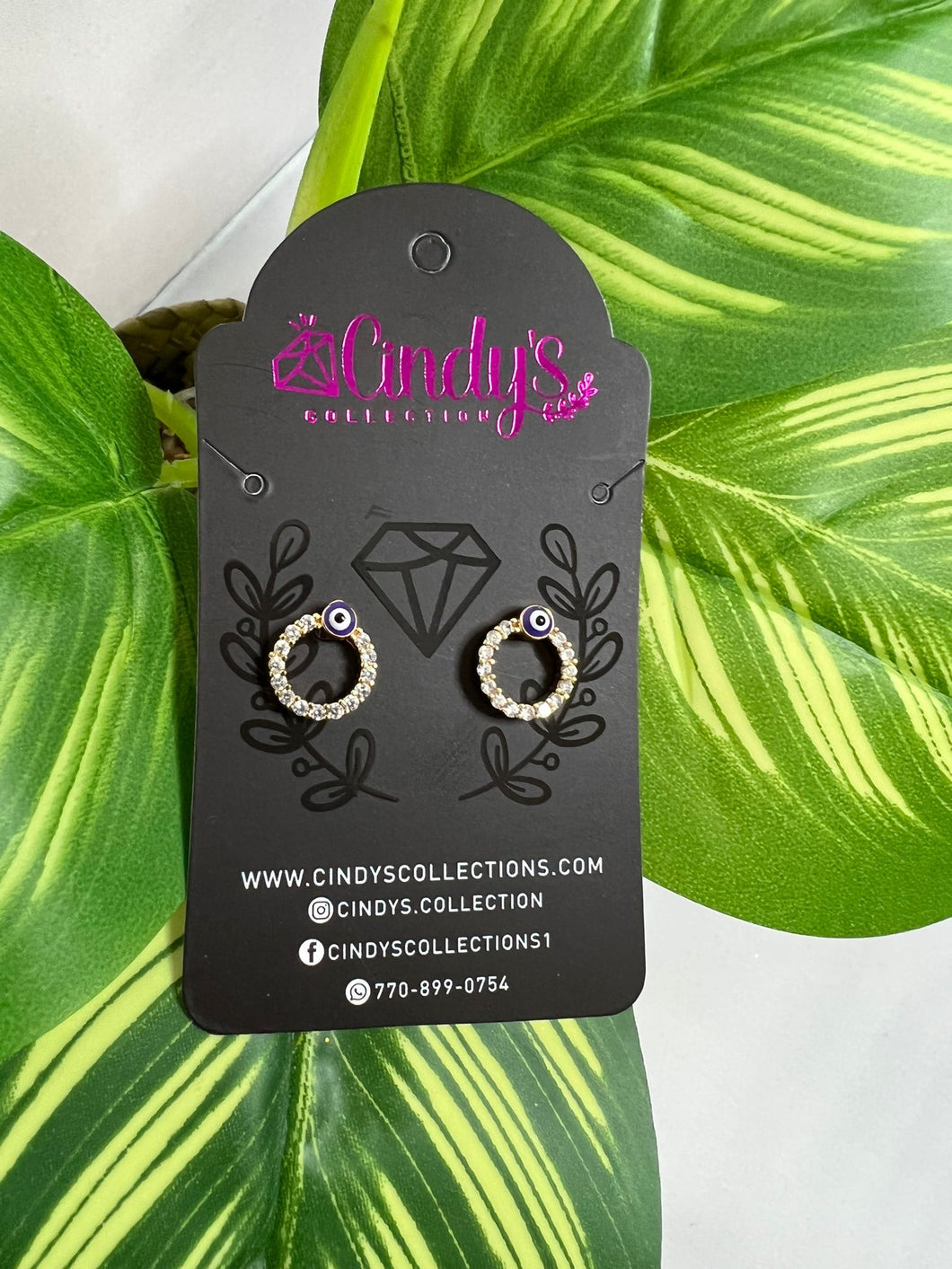 Blue Evil Eye Studs with Rhinestones