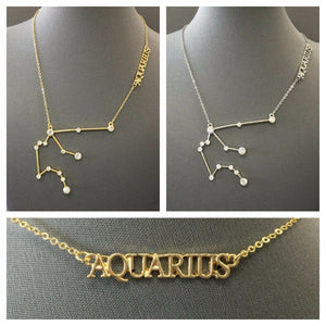 Zodiac Sign Constellation Chain Necklace with Clear Stones