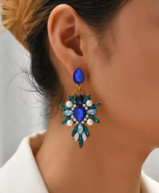 Blue Aqua Rhinestone Earrings