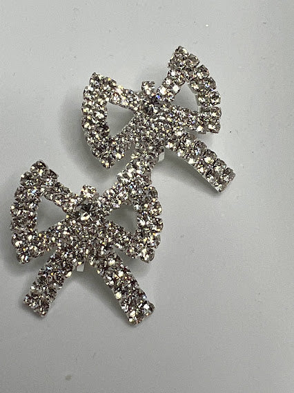 Bow Rhinestone Earrings (Press-On)