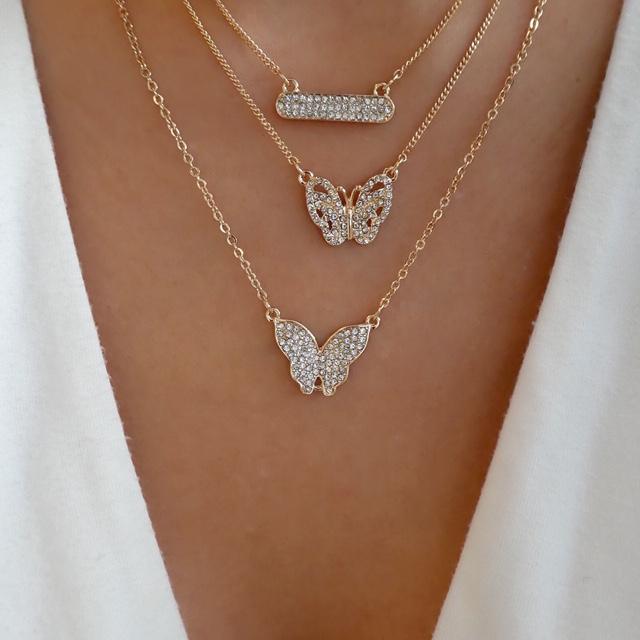 Gold Butterfly Set (3 Necklace + Earrings)