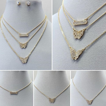 Cargar imagen en el visor de la galería, Gold Butterfly Set (3 Necklace + Earrings)
