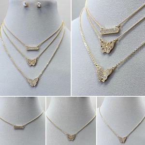 Gold Butterfly Set (3 Necklace + Earrings)