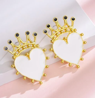 White Crown Heart Studs