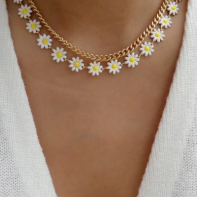 Snow Daisy & Cuban Chain Necklace Set