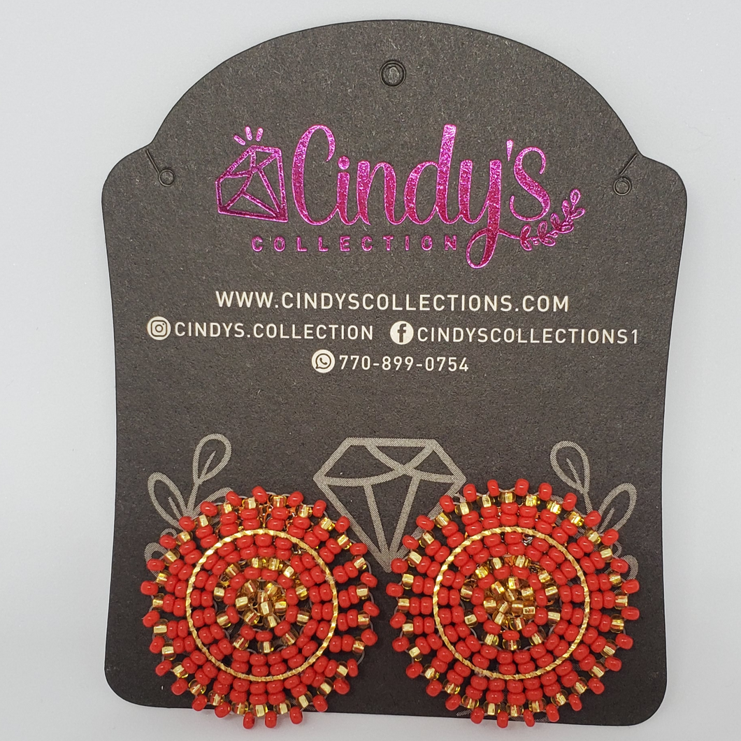 Collection Mi Tierra Hechos a Mano Red Beaded Stud Earrings