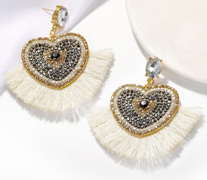 Ivory Evil Eye Tassel Earrings