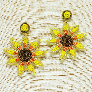 SUNFLOWER SEED BEADED EARRINGS (HANDMADE)