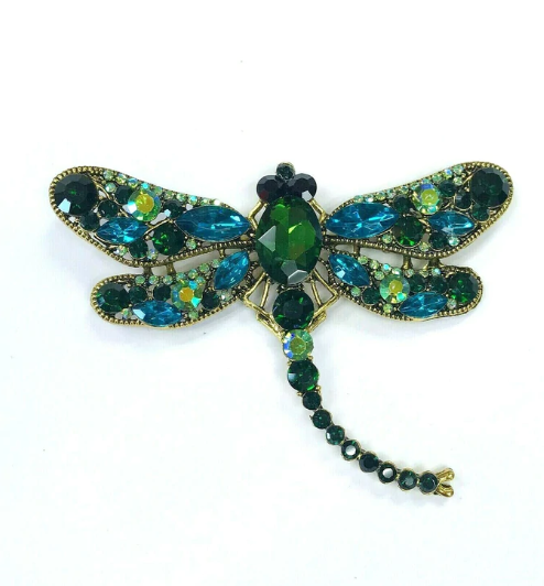 Green Dragonfly Brooch (Rhinestones)