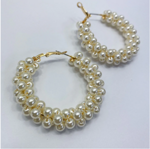 Gold Pearl Hoops