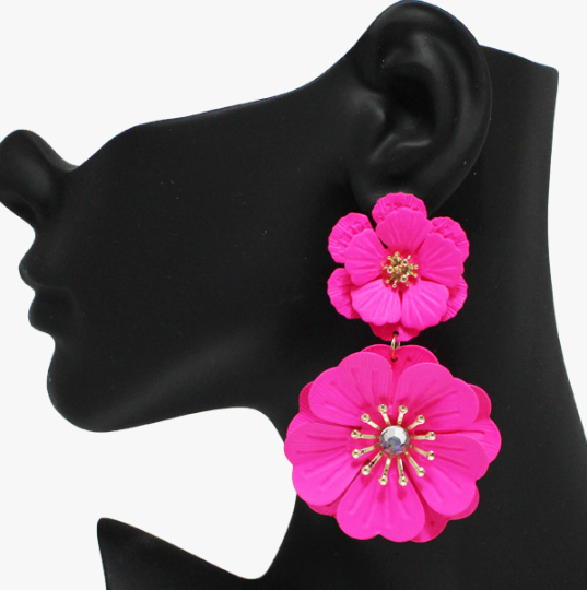 Hot Pink Flower Coated Earrings