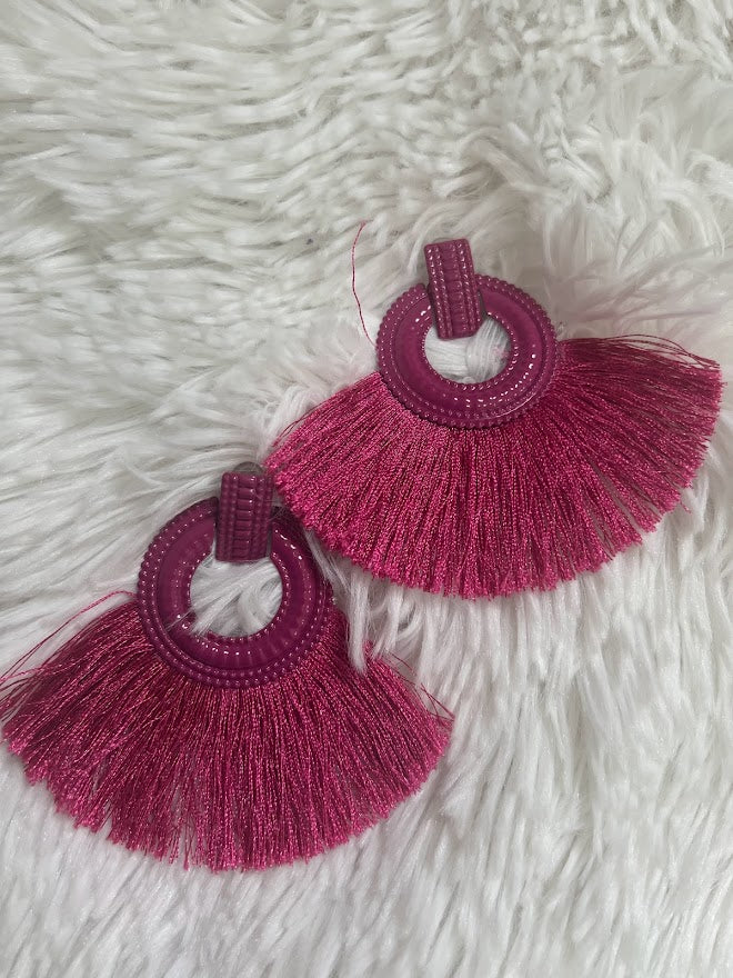 Hot Pink Tassel Glam Earrings