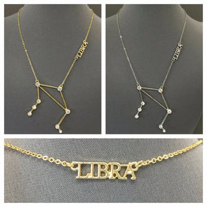 Zodiac Sign Constellation Chain Necklace with Clear Stones