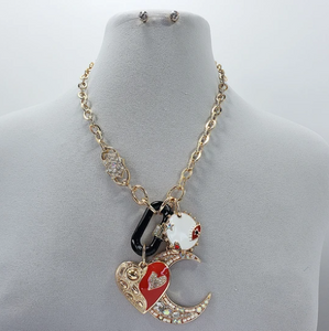 Heart Love and Moon Neckalce