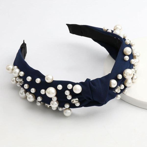 Navy - pearls headband