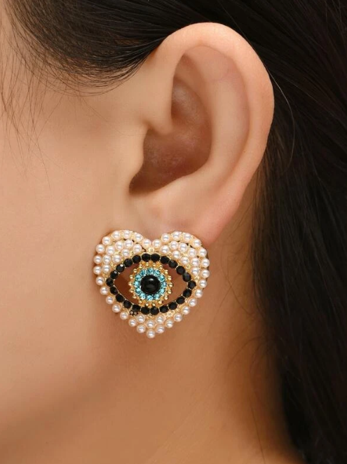 Pearls and Beads Evil Eye Studs