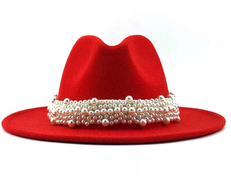 Red Diva Pearl Fedora Hat