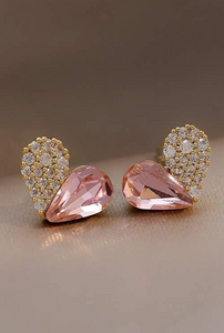 Rhinestone and Stone Heart Stud Earrings