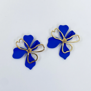 Blue Royal Flower Glam Studs