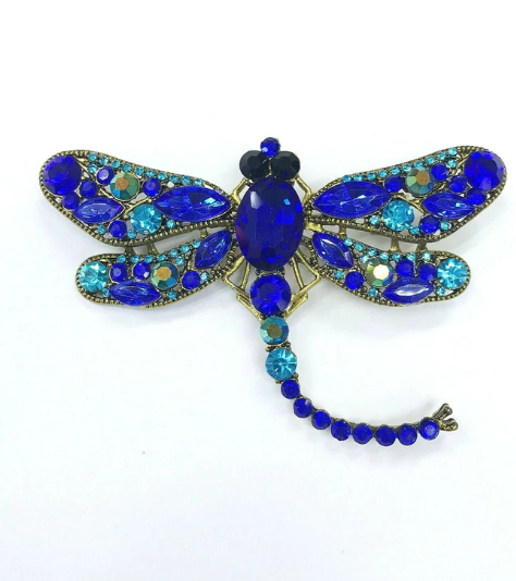 Royal Blue Dragonfly Brooch (Rhinestones)