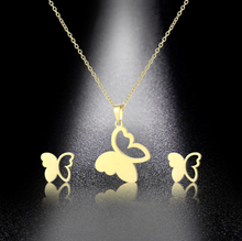 Cargar imagen en el visor de la galería, Butterfly Necklace and Earrings (Stainless Steel)
