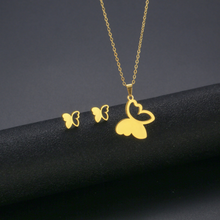 Cargar imagen en el visor de la galería, Butterfly Necklace and Earrings (Stainless Steel)
