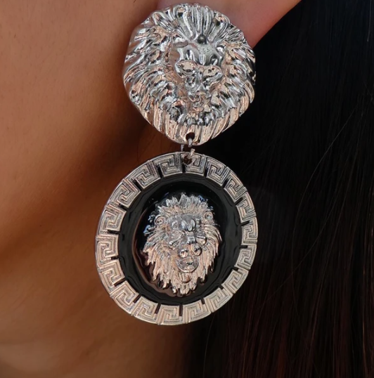 Silver Lion Earrings