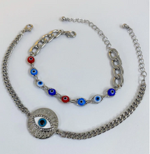 Cargar imagen en el visor de la galería, Rainbow Silver Evil Eye Bracelet Set
