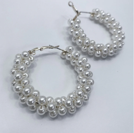 Silver Pearl Hoops