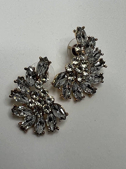 Small Silver Rhinestone Evening Earrings