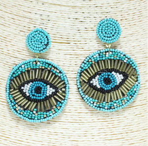 Gold/ Turquoise (Evil Eye Beaded Earrings)