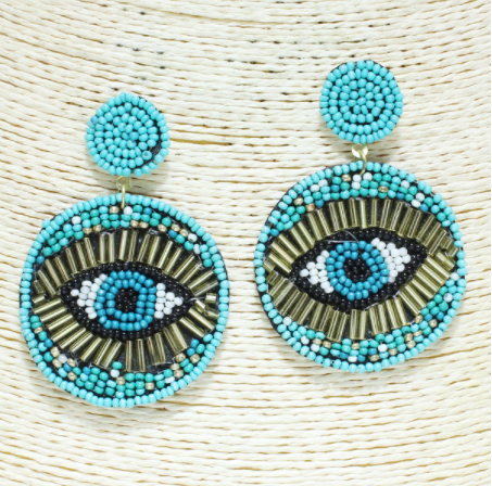 Gold/ Turquoise (Evil Eye Beaded Earrings)