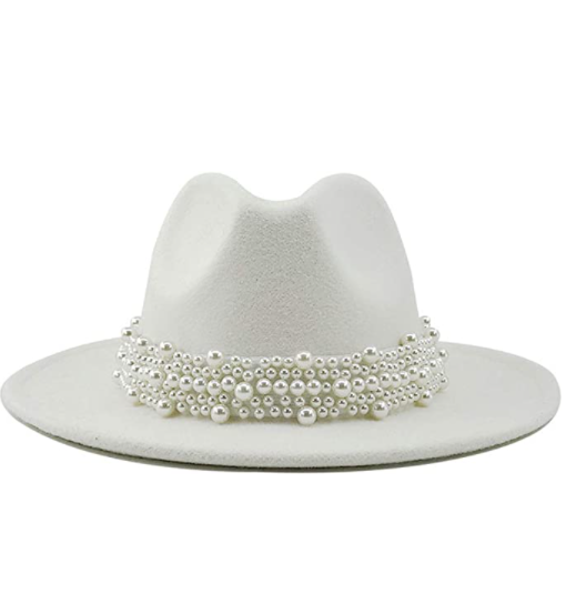 White Diva Pearl Fedora Hat – Cindy display picture 1