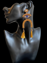 Load image into Gallery viewer, Long Rhinestone Eye Statement Tassel Stud Dangle Drop Earrings
